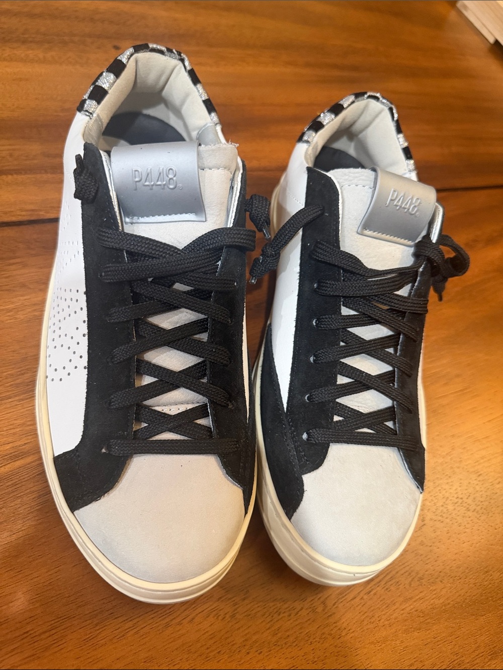 P448 Women’s Black & White Low-Top Suede Leather Sneaker Size 39